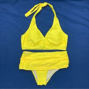 Swim Bikini SZ 2XL Yellow Padded Cups Halter Top New Without Tags Lined Ruched